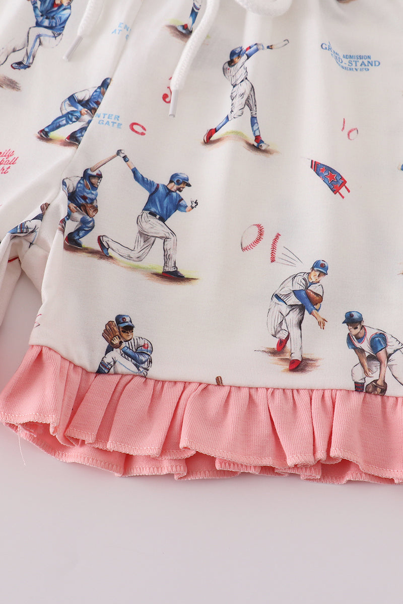 Baseball Print Girl Pajam Set