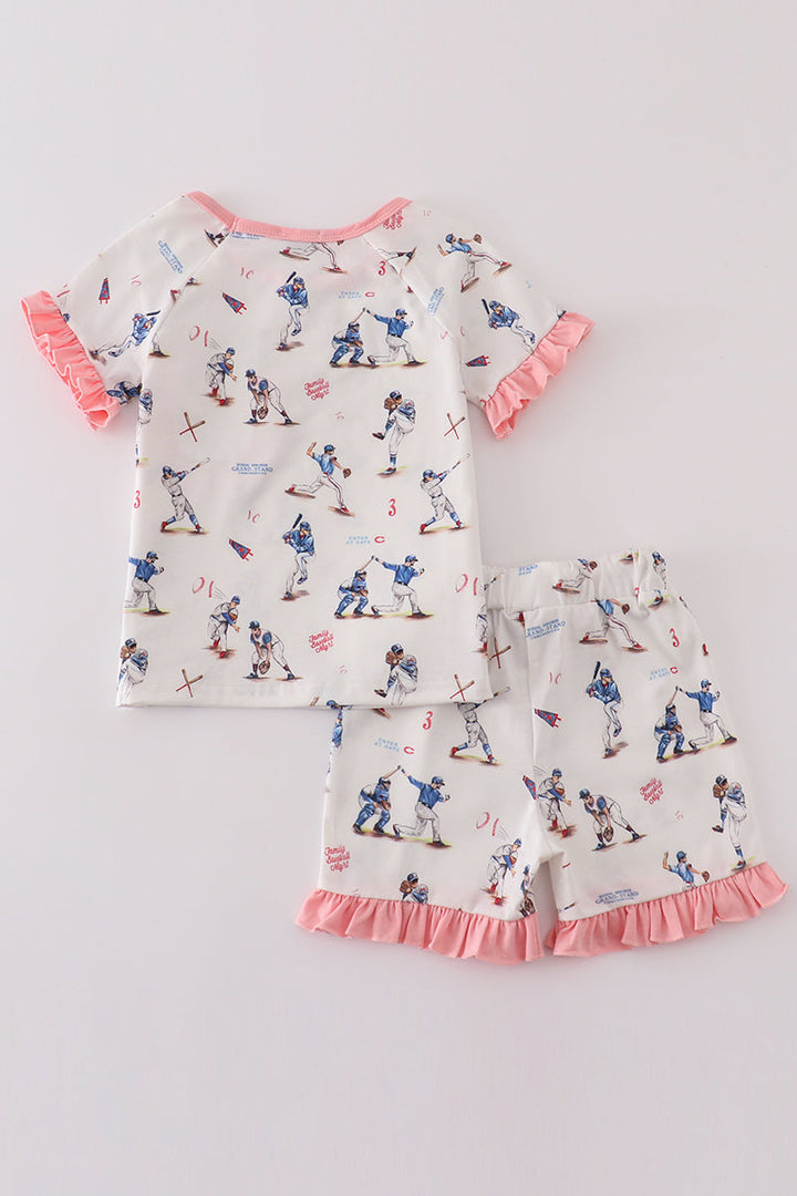 Baseball Print Girl Pajam Set