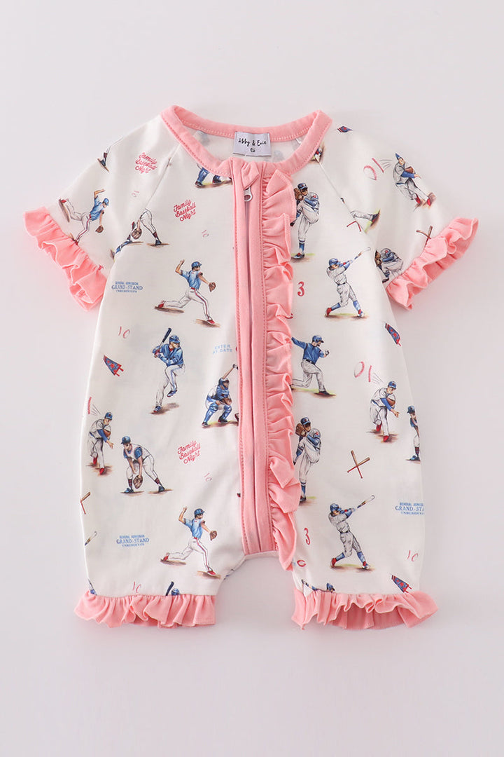 Baseball Print Girl Romper