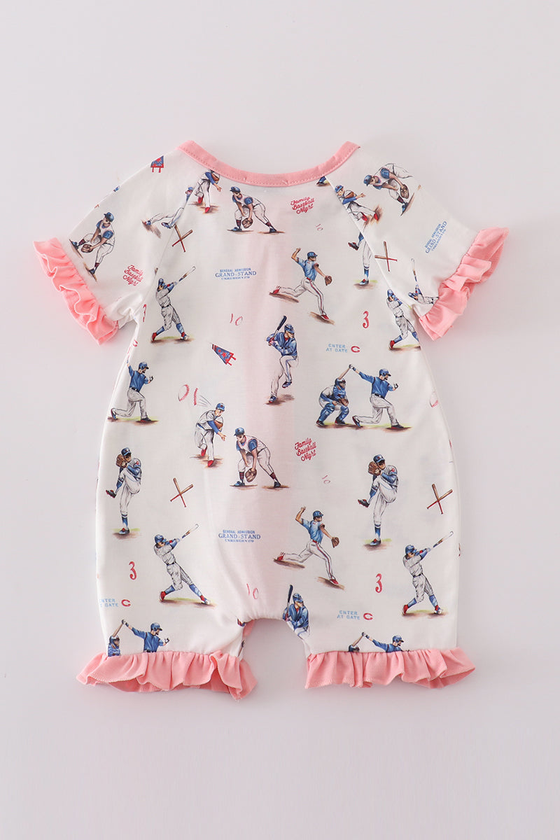 Baseball Print Girl Romper