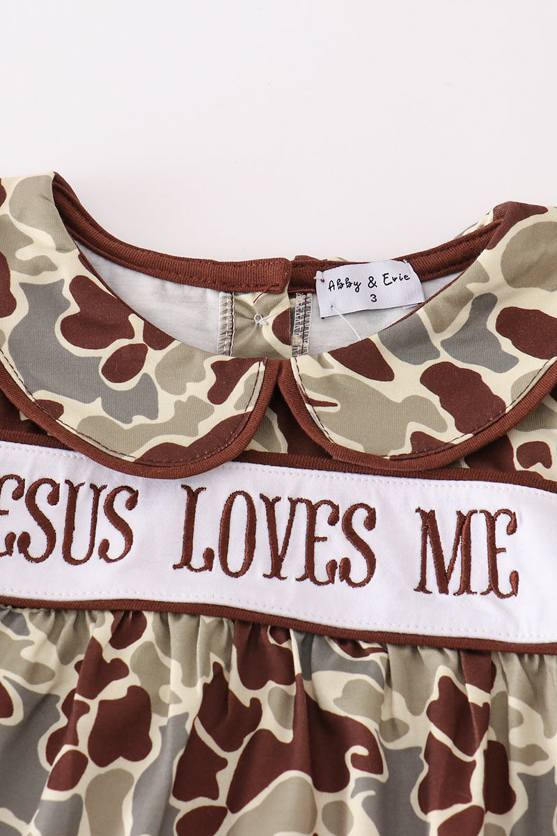 Camouflage Jesus Loves Me Embroidery Girl Set