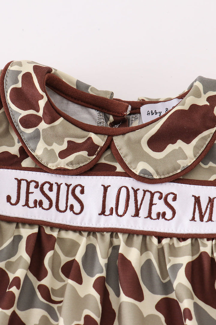 Camouflage Jesus Loves Me Embroidery Girl Bloomer Set