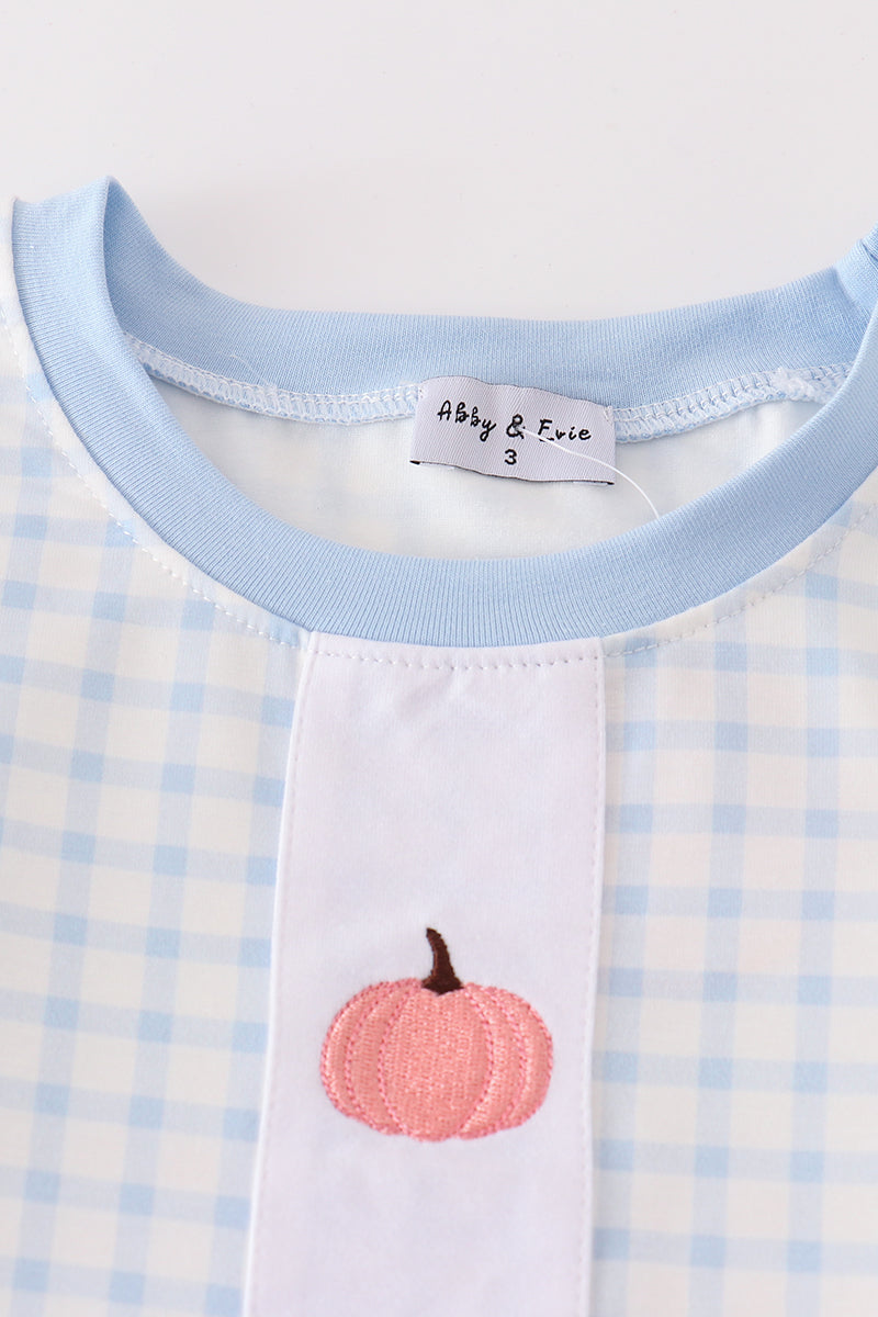 Blue Pumpkin Embroidery Plaid Boy Set