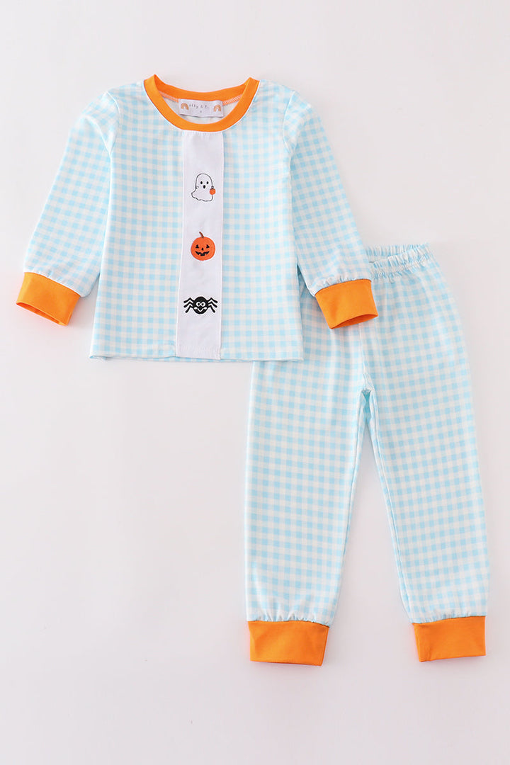 Blue Halloween Ghost Pumpkin Embroidery Boy Set