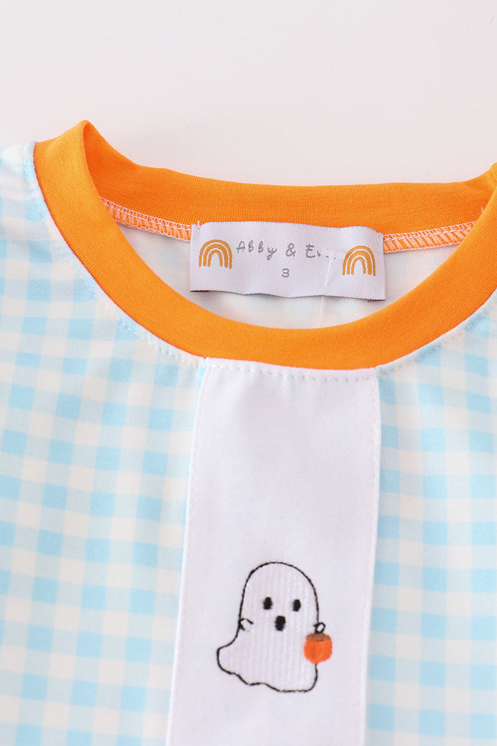 Blue Halloween Ghost Pumpkin Embroidery Boy Set