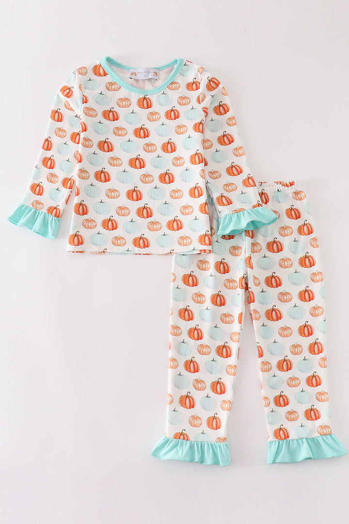 Pumkin Print Girl Pajamas Set