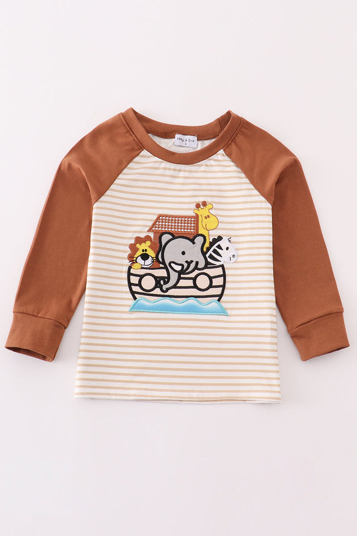 Noah's Ark Embroidery Stripe Boy Top