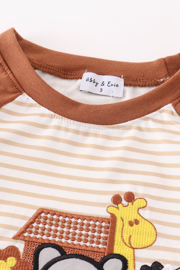 Noah's Ark Embroidery Stripe Boy Top