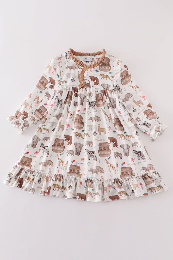 Noah's Ark Animal Print Girl Pajama Gown