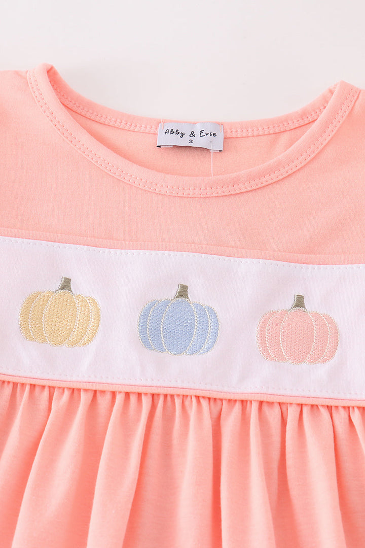 Pink Pumpkin Embroidery Girl Set