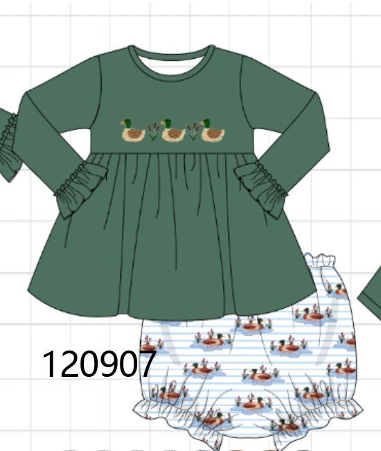 Forest Duck French Knot Girl Bloomer Set