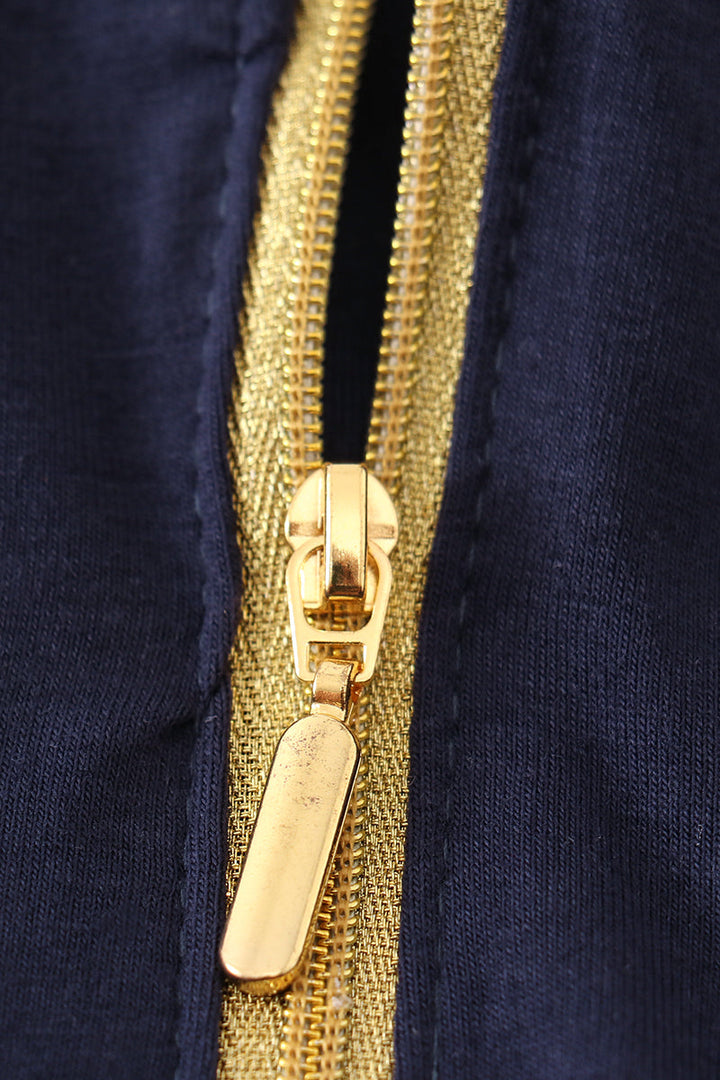 Navy Character Embroidery Zip Boy Pullover