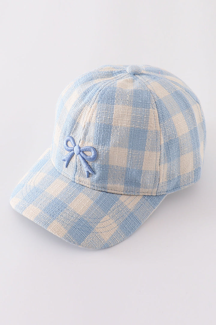 Blue Plaid Bow Embroidery Baseball Cap