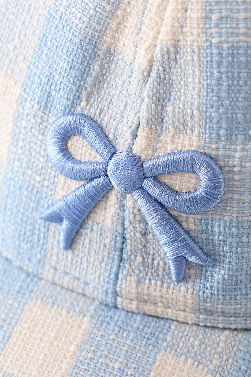 Blue Plaid Bow Embroidery Baseball Cap