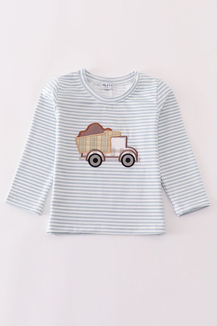 Blue Stripe Muck Car Applique Boy Top