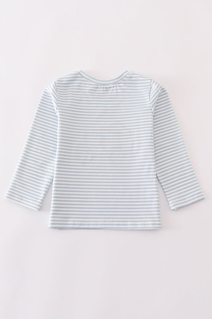 Blue Stripe Muck Car Applique Boy Top