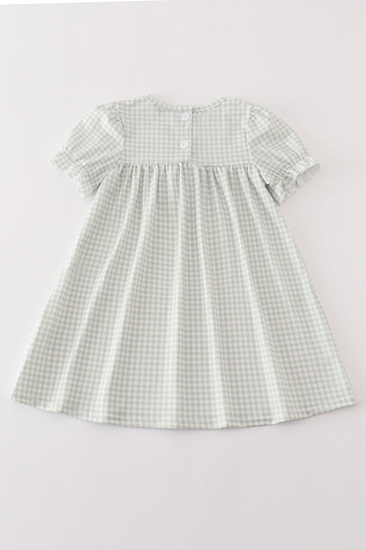 Sage Turkey Embroidery Gingham Dress