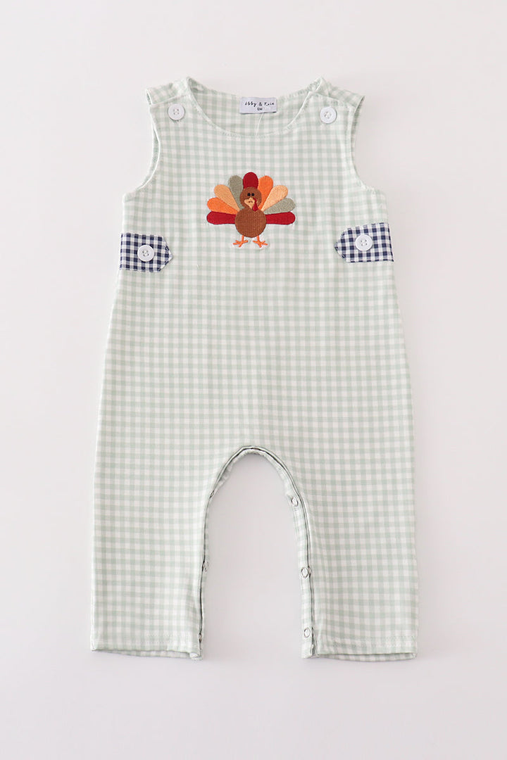 Sage Turkey Embroidery Gingham Boy Jonjon