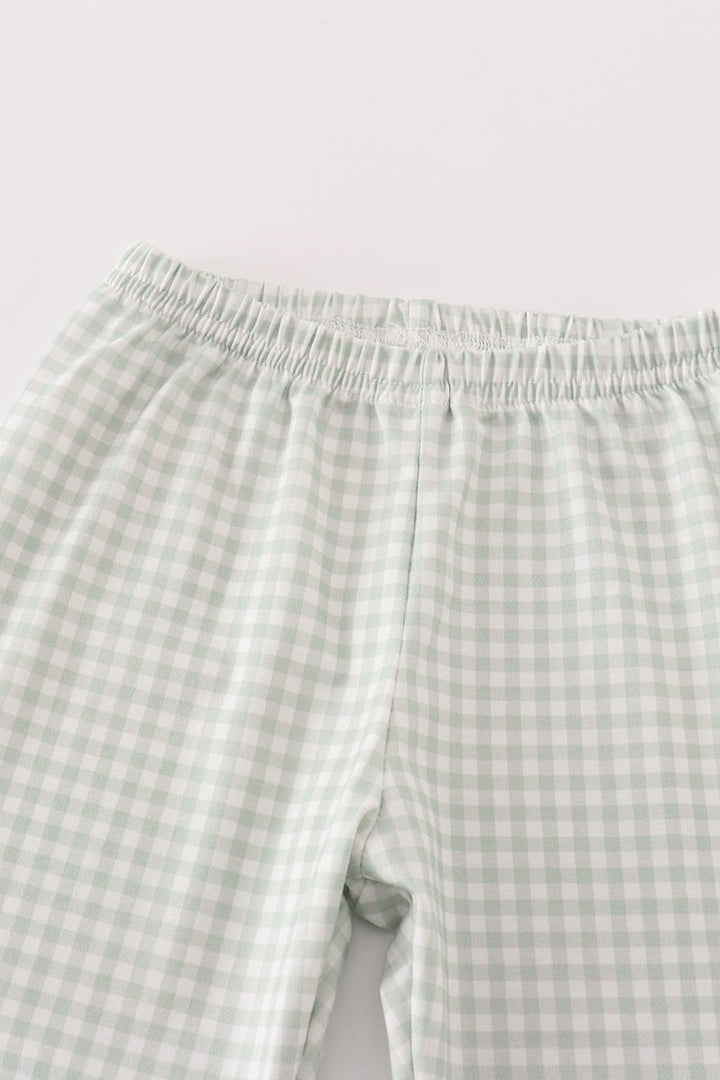 Sage Turkey Embroidery Gingham Boy Pants Set