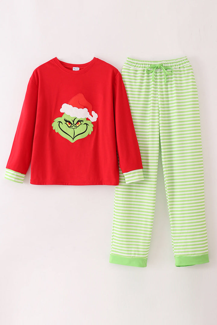 Red Christmas Grinch Applique Adults Set