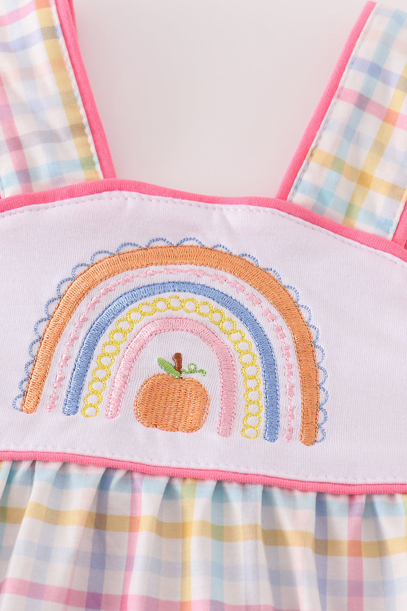 Rainbow Pumpkin Embroidery Plaid Girl Bubble