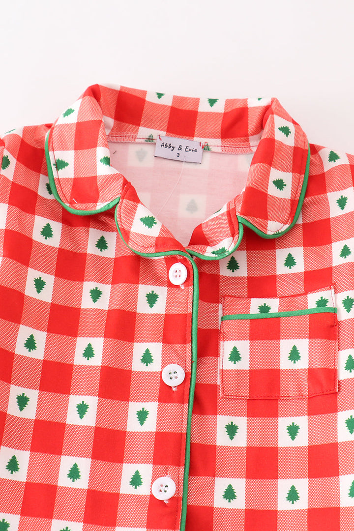 Red Christmas Tree Gingham Boy Pajamas Set