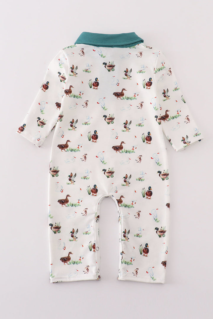 Green Duck Print Boy Romper