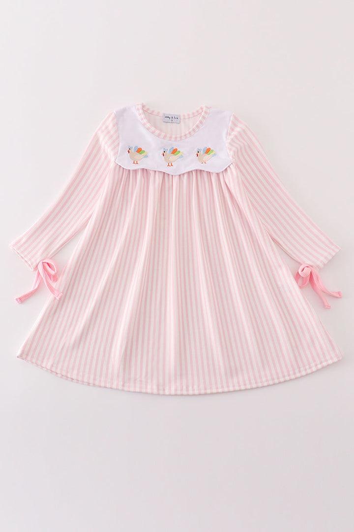 Pink Stripe Turkey Embroidery Dress