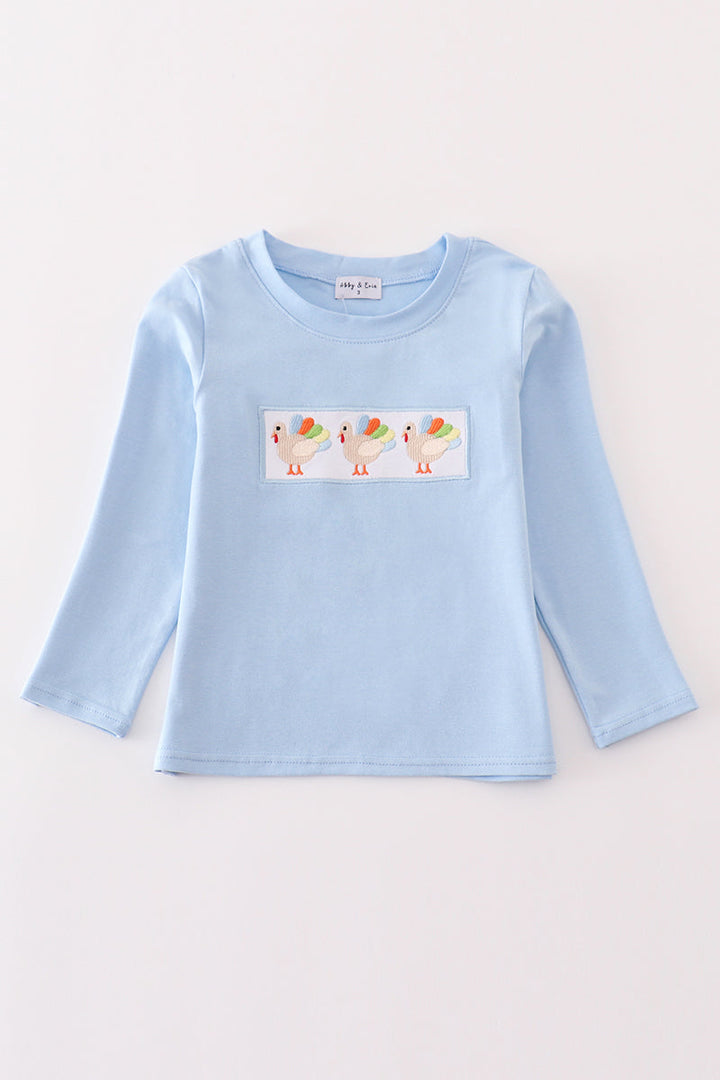 Blue Turkey Embroidery Boy Top