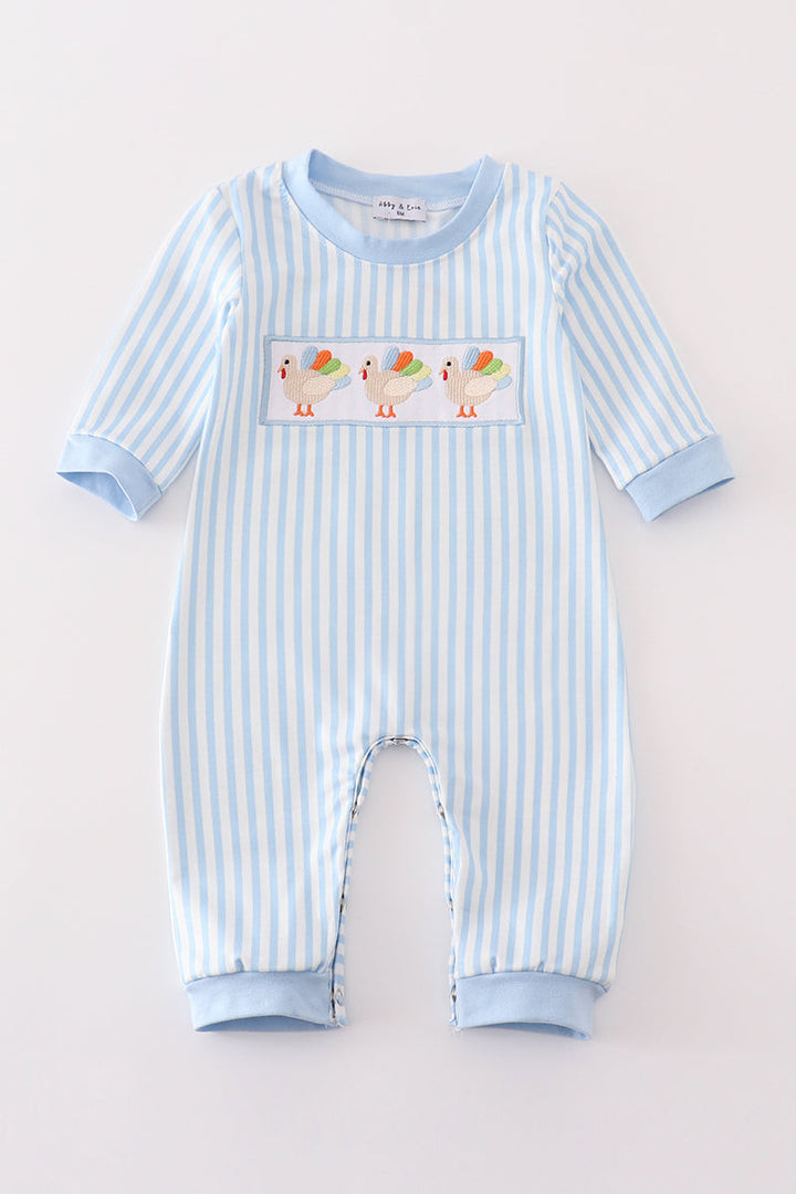 Blue Turkey Embroidery Boy Romper