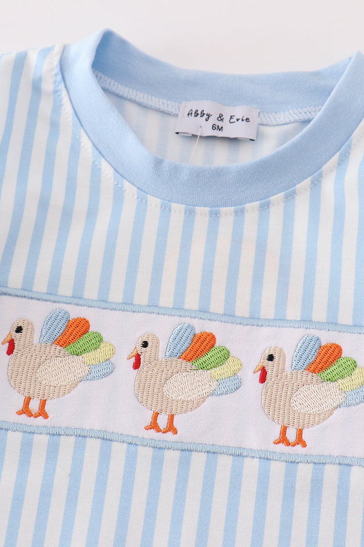 Blue Turkey Embroidery Boy Romper