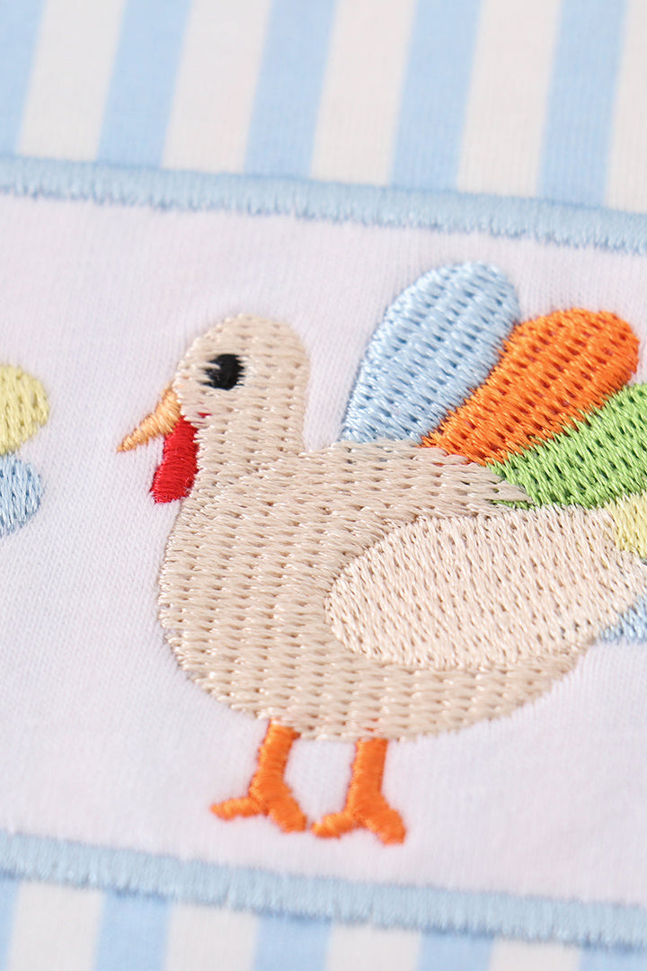 Blue Turkey Embroidery Boy Romper