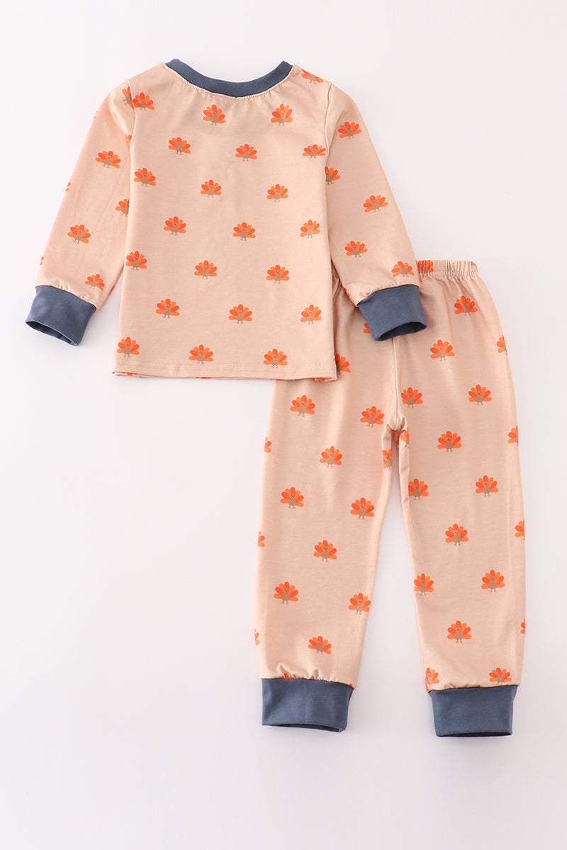 Khaki Turkey Print Boy Pajamas Set