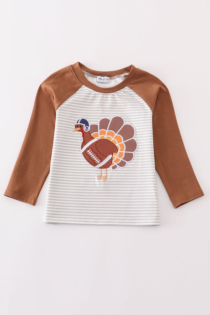 Rust Stripe Turkey Applique Boy Top