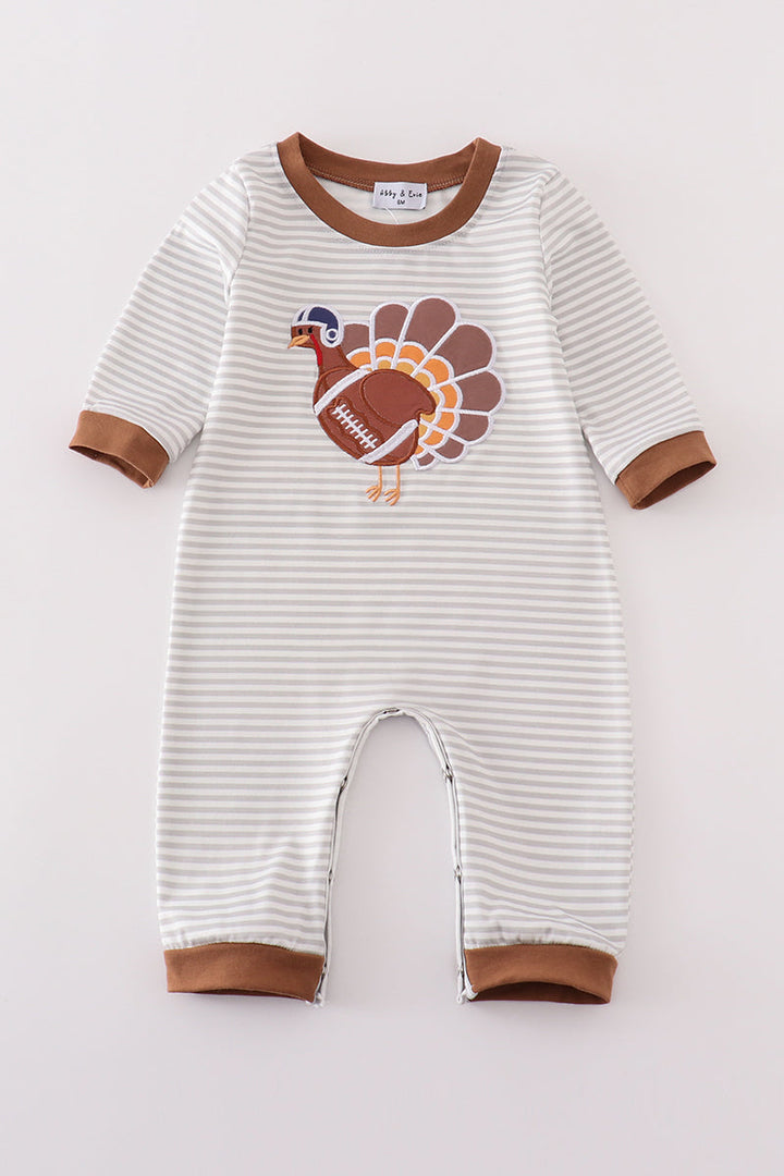 Rust Stripe Turkey Applique Boy Romper