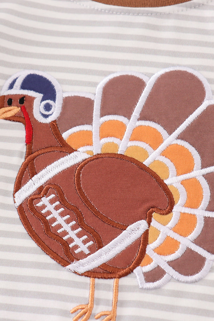 Rust Stripe Turkey Applique Boy Romper