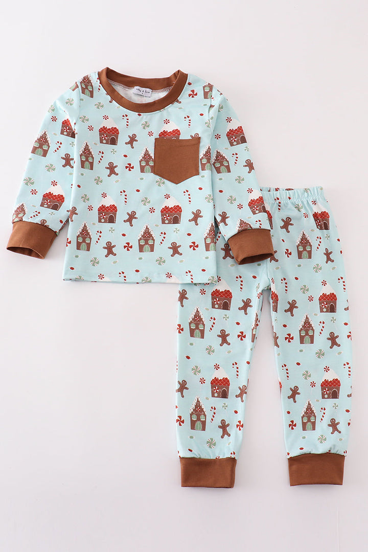 Blue Christmas Gingerbread Boy Pants Set