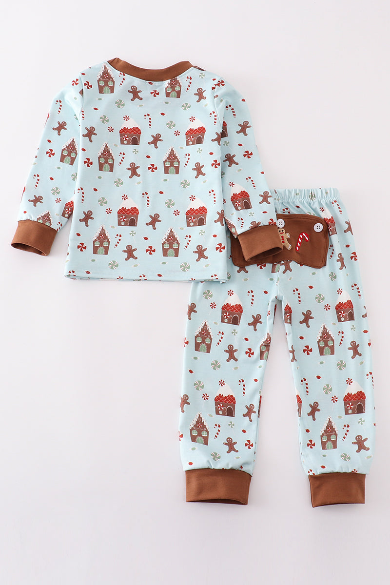 Blue Christmas Gingerbread Boy Pants Set