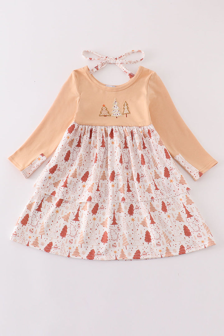 Khaki Christmas Tree Applique Dress