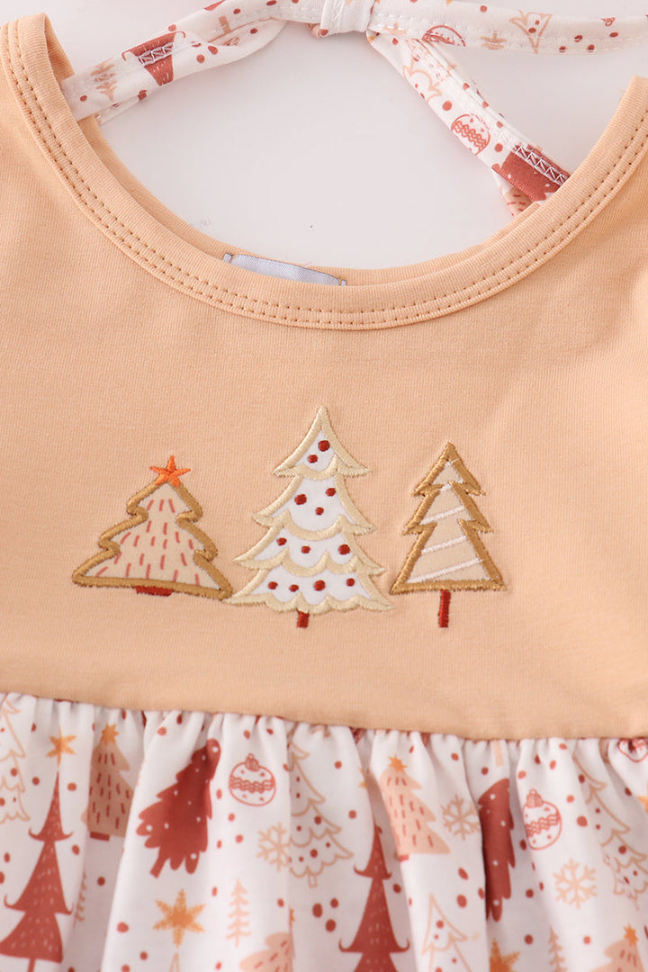 Khaki Christmas Tree Applique Dress