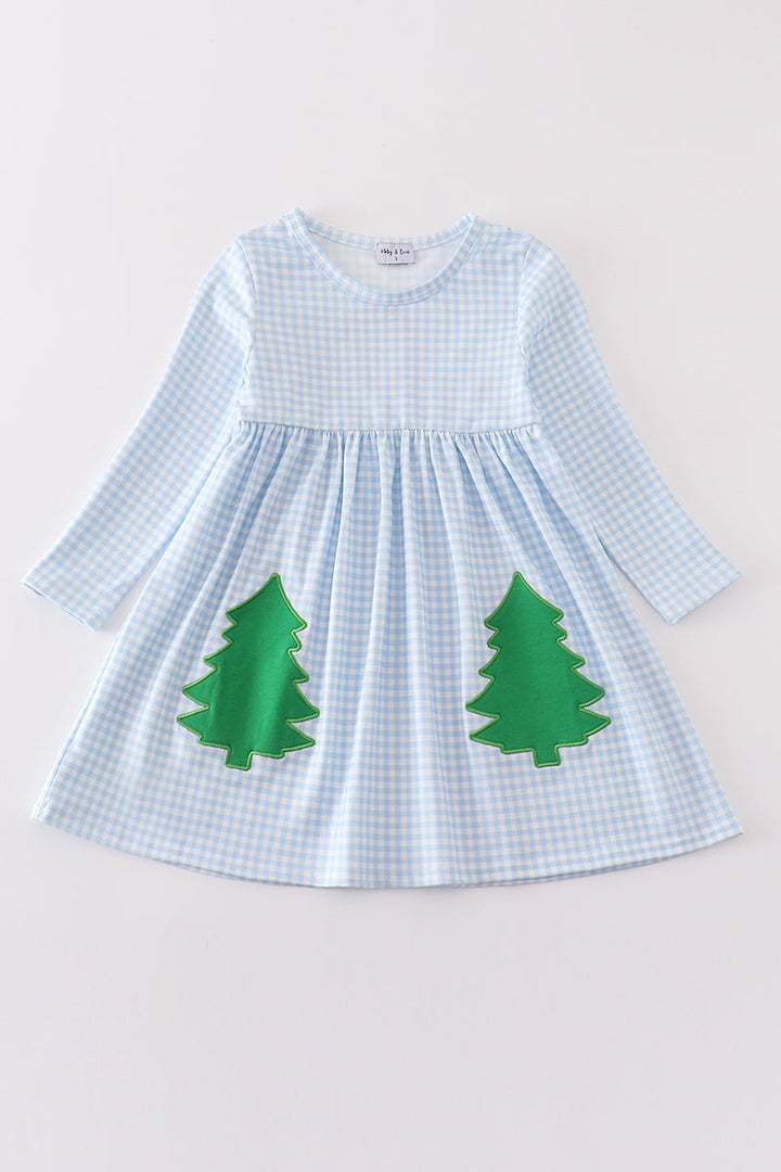 Green Christmas Tree Applique Girl Dress