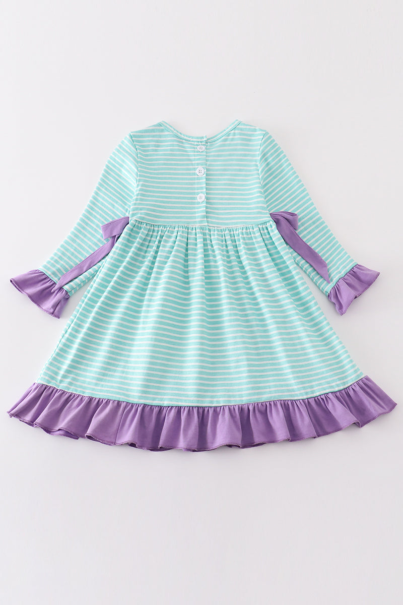 Green Stripe Princess Embroidery Girl Dress