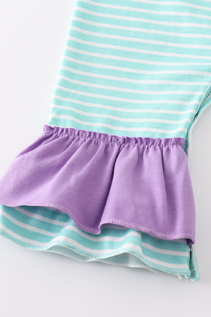 Green Stripe Princess Embroidery Girl Romper