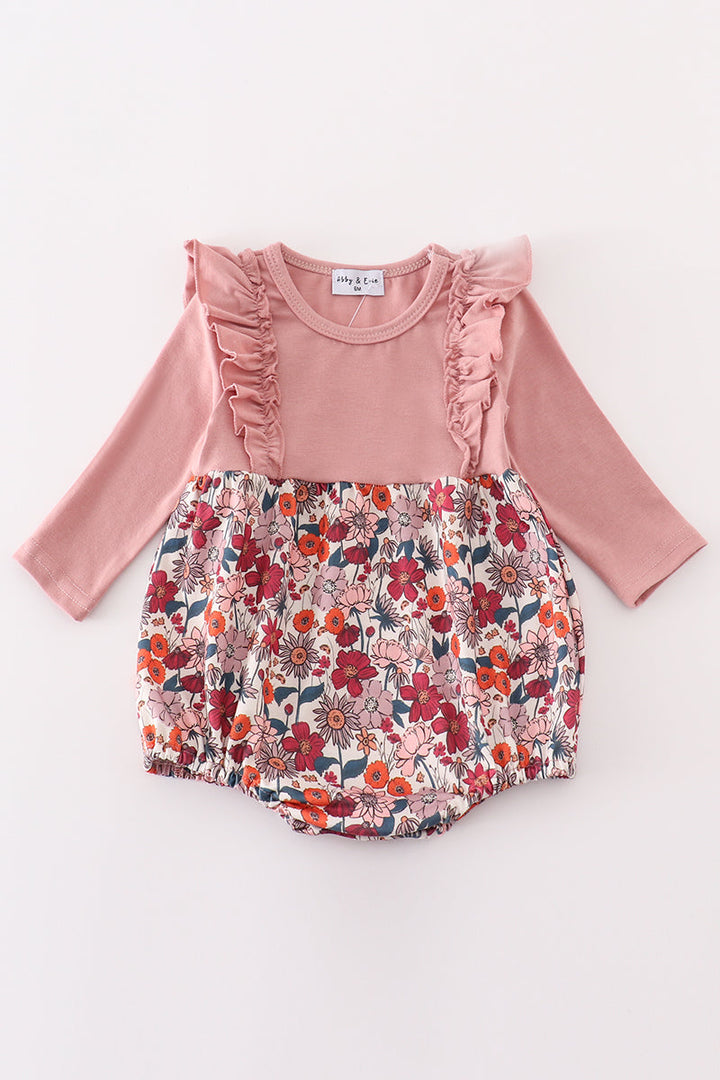 Pink Floral Girl Ruffle Bubble