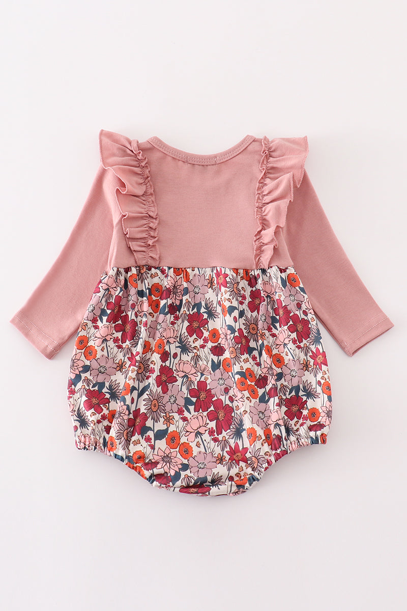 Pink Floral Girl Ruffle Bubble