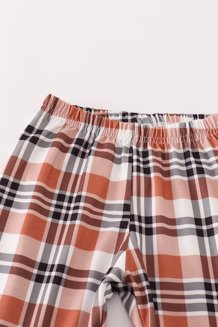 Rust Plaid Girl Ruffle Pants Set