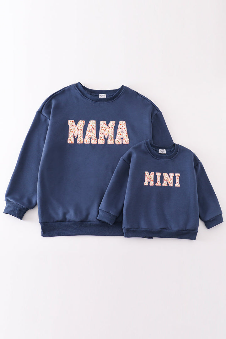 Navy Mama&mini Applique Fleece Mom&me Sweatshirt