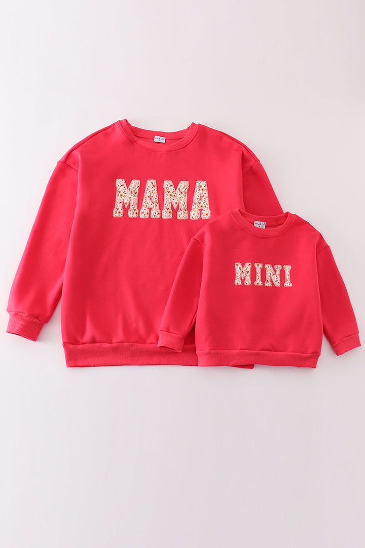 Red Mama&mini Applique Fleece Mom&me Sweatshirt