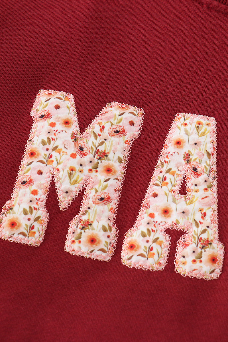 Maroon Mama&mini Applique Fleece Mom&me Sweatshirt