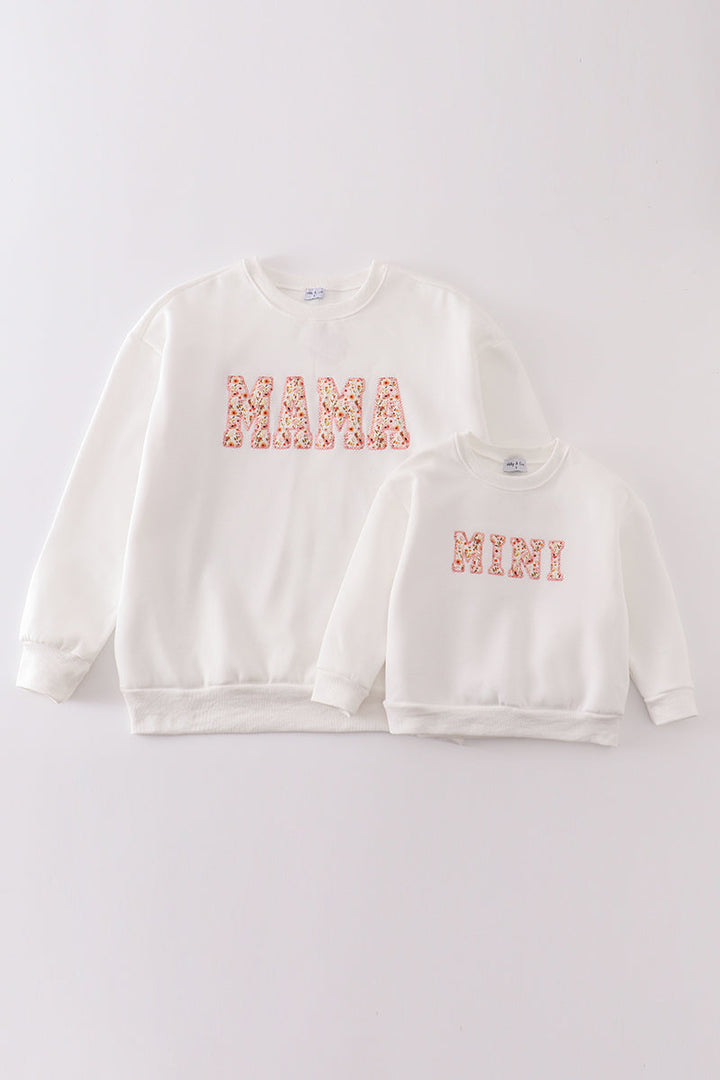 White Mama&mini Applique Fleece Mom&me Sweatshirt